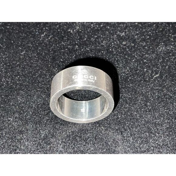 GUCCI Made In Italy Sterling Silver Trademark Stripes Ring 5 With Box And Cards - Picture 1 of 9